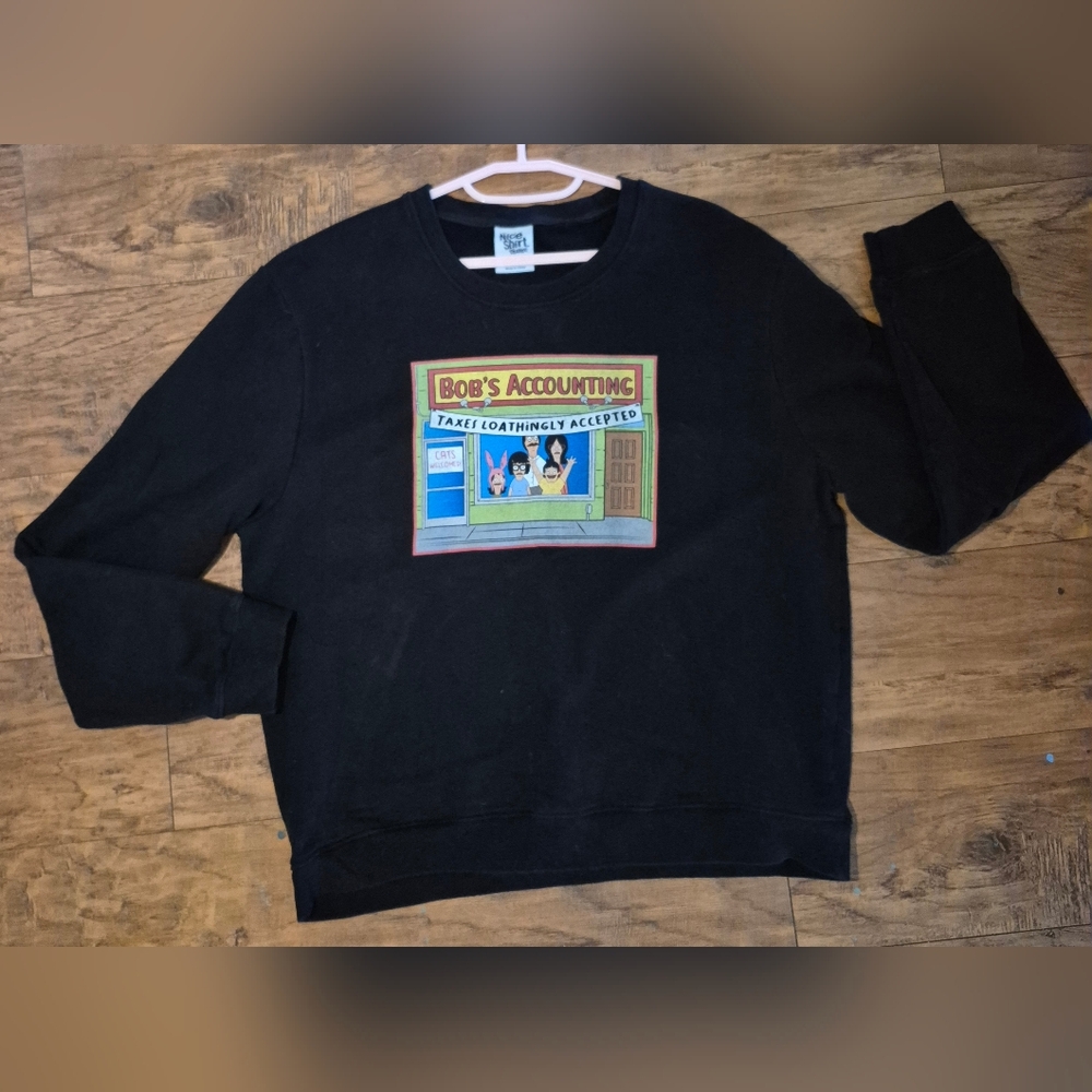Black Pull Over Crew Neck Sweatshirt Bobs Burgers Novelty Graphic Plus Size 4x